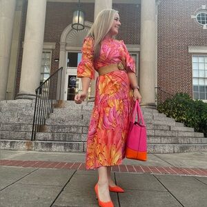 Farm Rio Pink Ombre Bananas Midi Dress